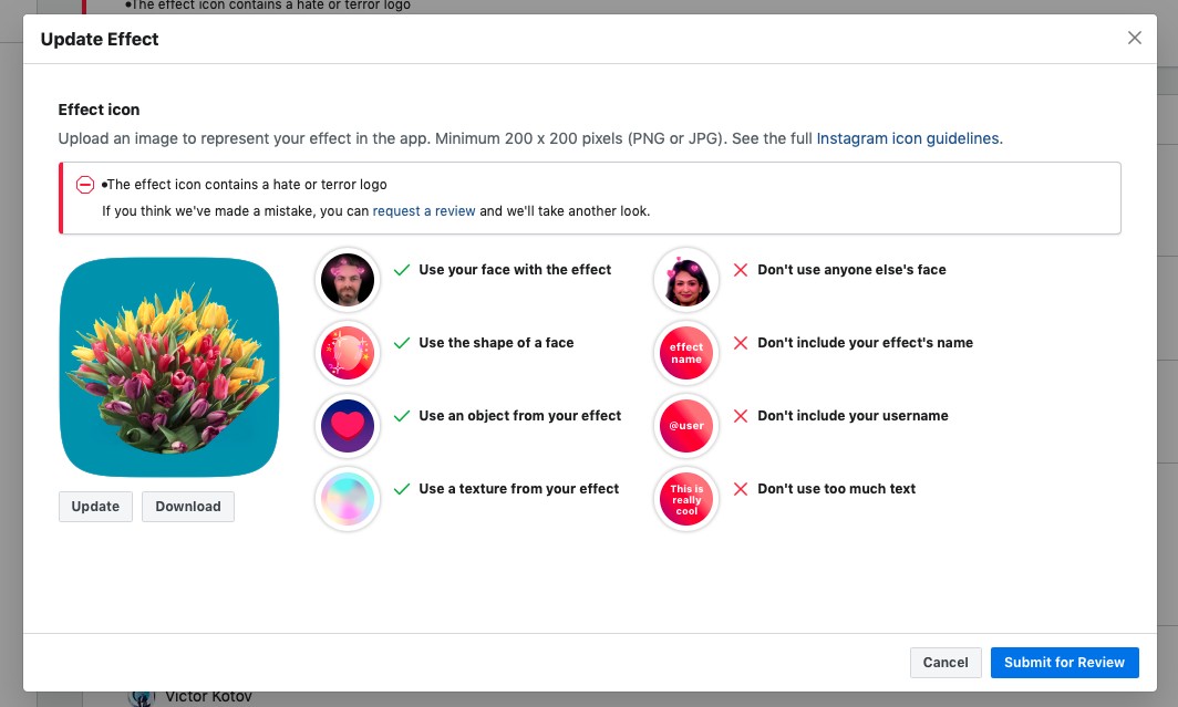 Facebook Review, rejection