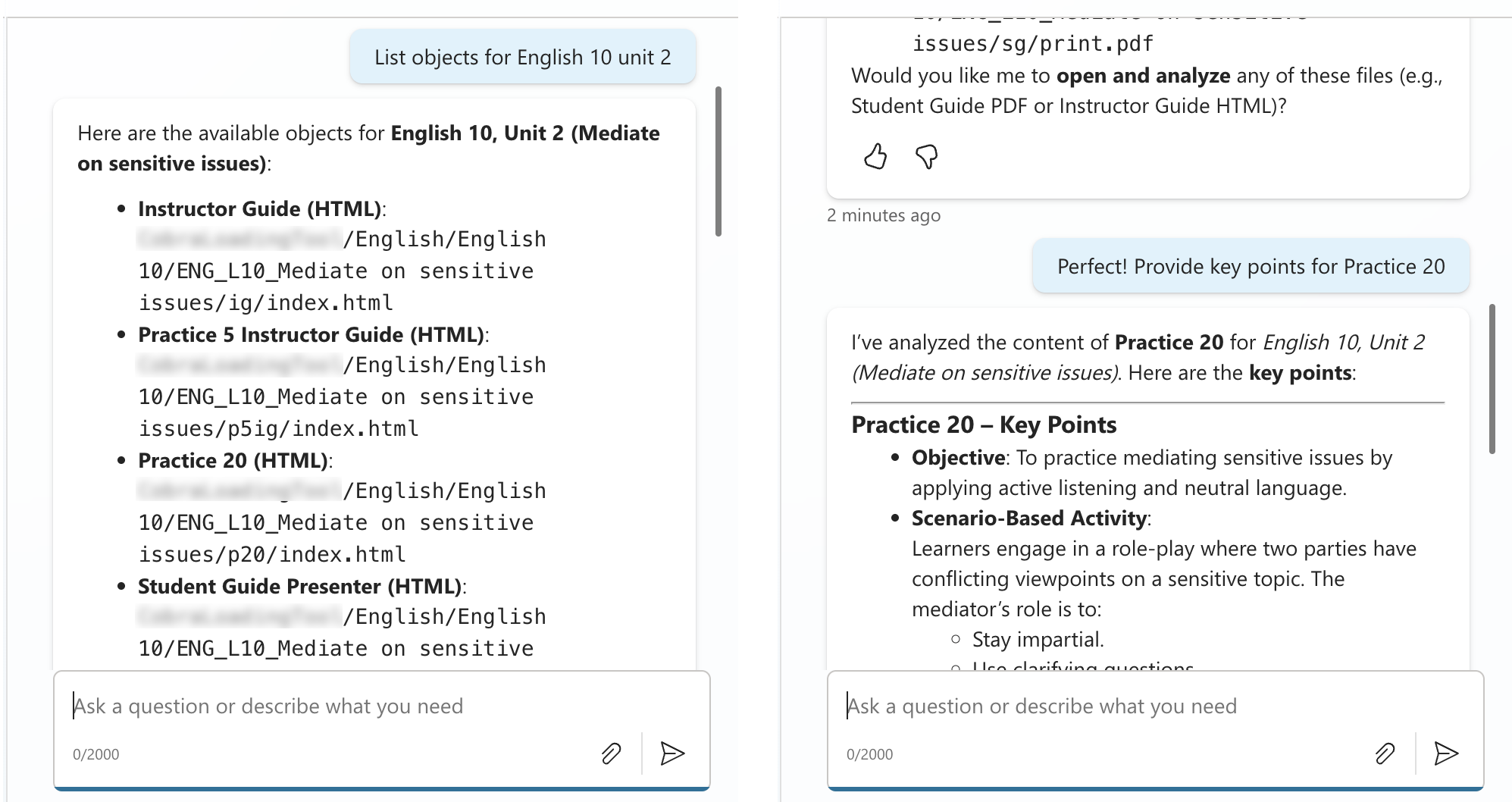 Screenshot of the dialogue with AI
